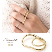 CREAM-DOT | ダブルフィンガーリング 指輪 レディース クラフト調 メタル 変形 レイヤード風 2本指 大人 上品 シンプル ゴールド シルバー
