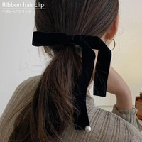 ベロア リボン シュシュ ヘアアクセサリー シンプル 韓国 韓国