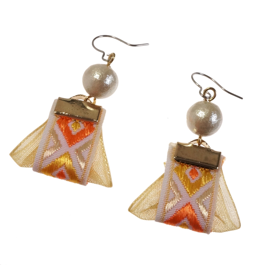 青 ピンク ピアス イヤリング ネイティブ チロリアンテープ