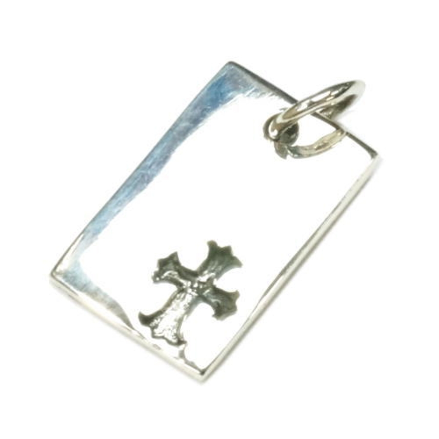 シルバー925 クロスの刻印入りプレーンプレートペンダントトップ