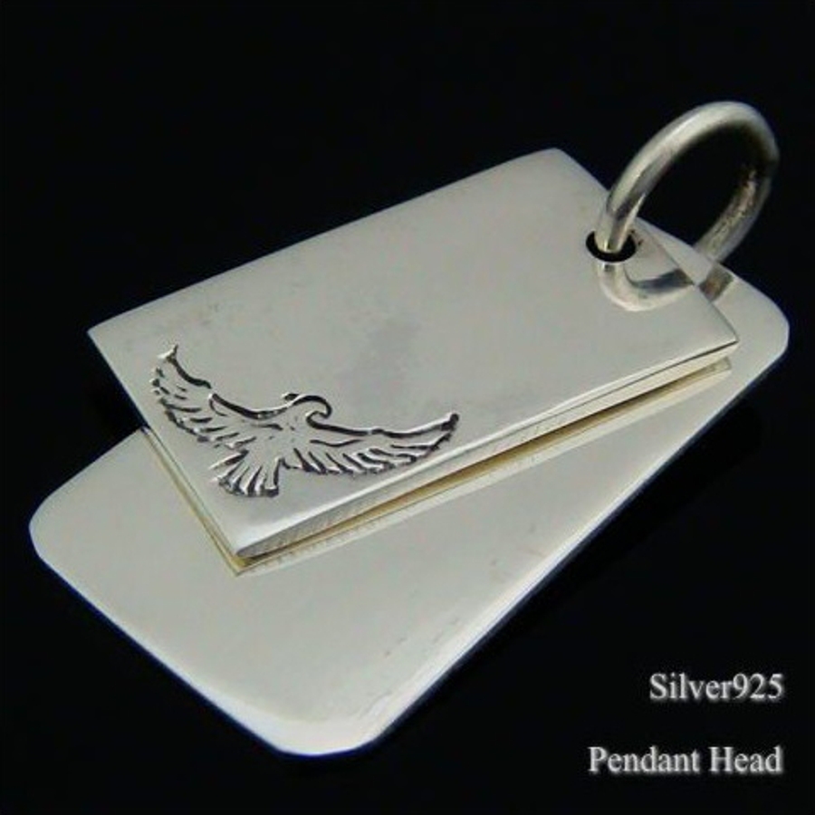シルバー925 プレーンと鷲模様のプレート2枚組ペンダントトップ