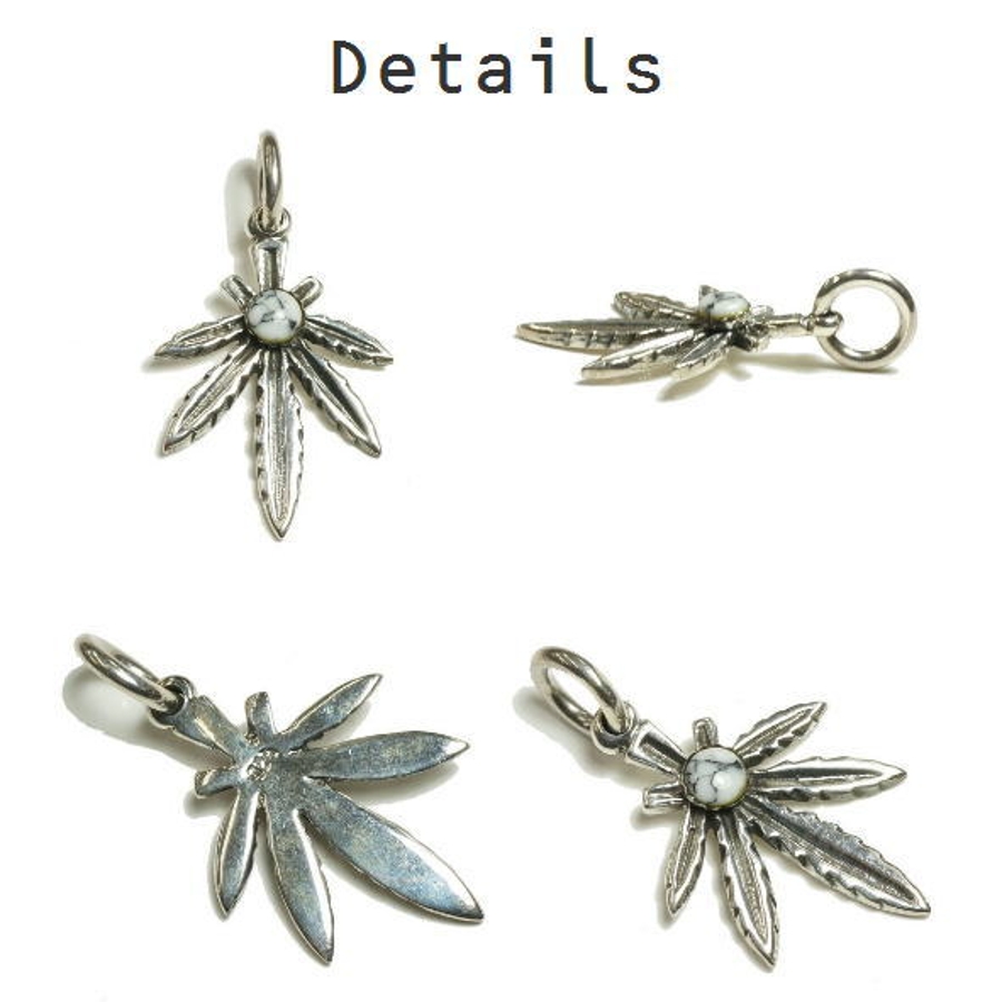 シルバー925 白い石が爽やかなマリファナモチーフペンダントトップ