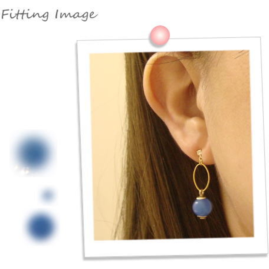 8mm球ブルーアゲートとゴールドオーバルのパワーストーンピアス