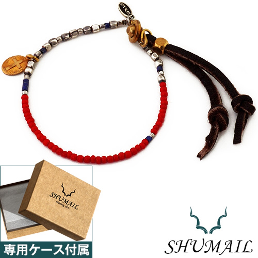 SHUMAILシュメールブランドレッドビーズレザーブレスレット[品番