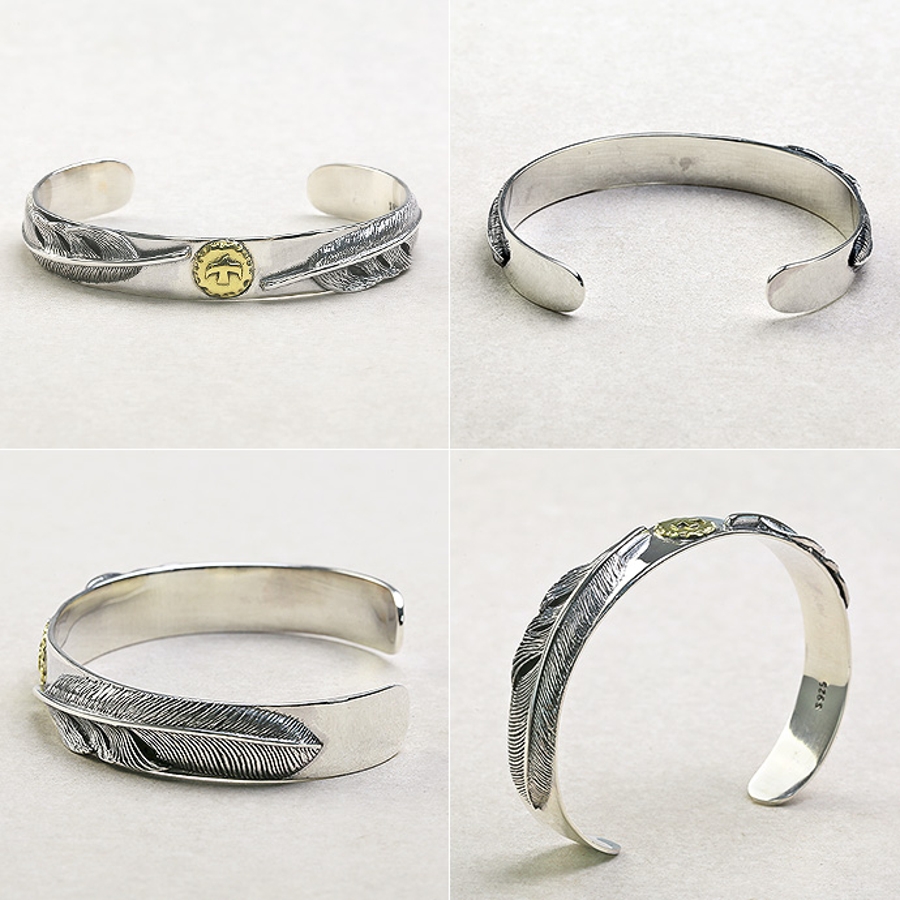 イーグルメタルダブルフェザーバングルシルバーアクセサリー