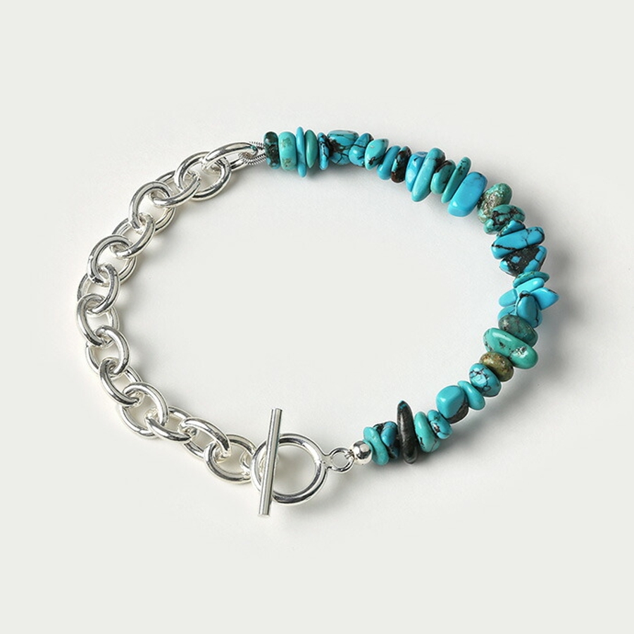 ターコイズシルバー チェーンブレスレット ターコイズシルバーチェーンブレスレット[品番：CTRA0003473