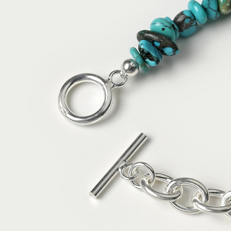 ターコイズシルバーチェーンブレスレット[品番：CTRA0003473