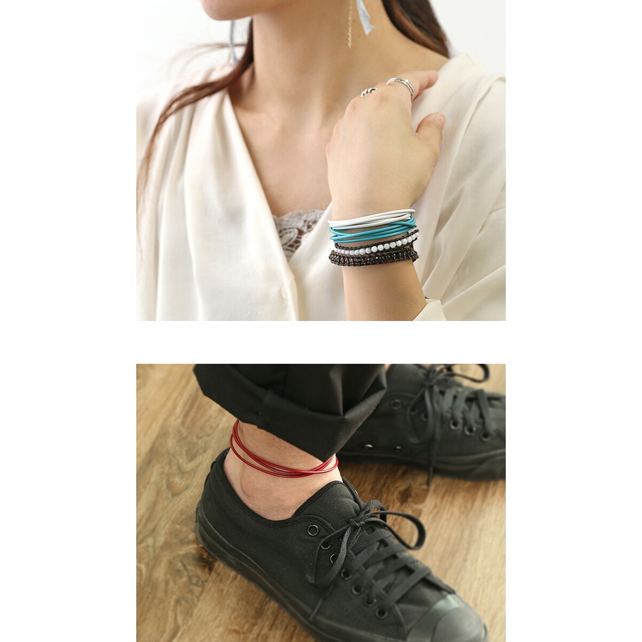 4重巻きレザーブレスレットメンズレディース3重巻きアンクレットにも本