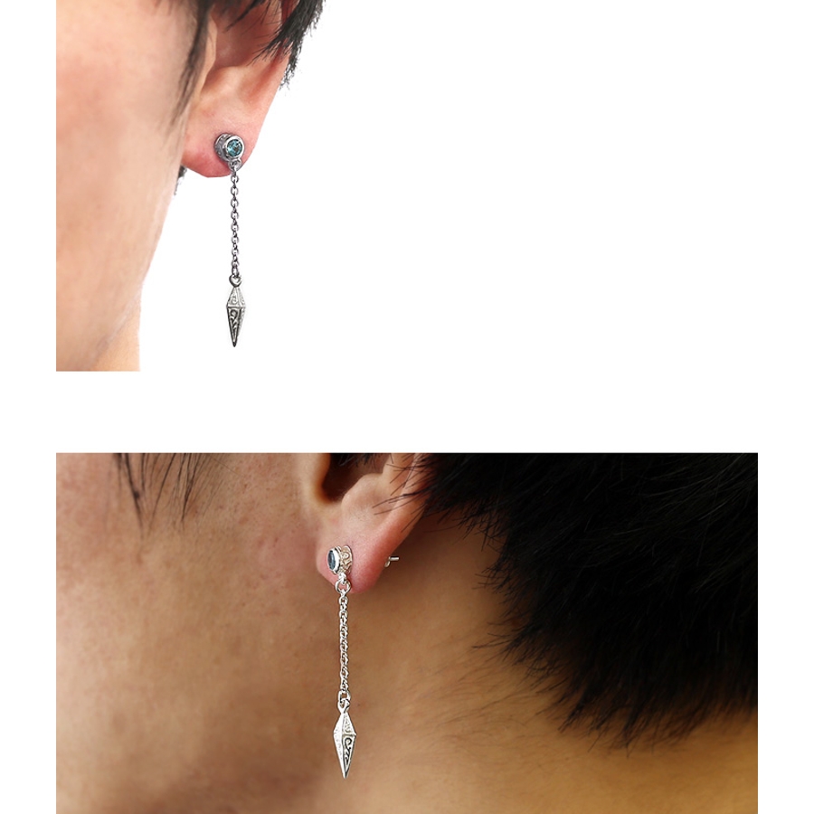 ロンドンブルートパーズドロップチェーンチャームピアスシルバー