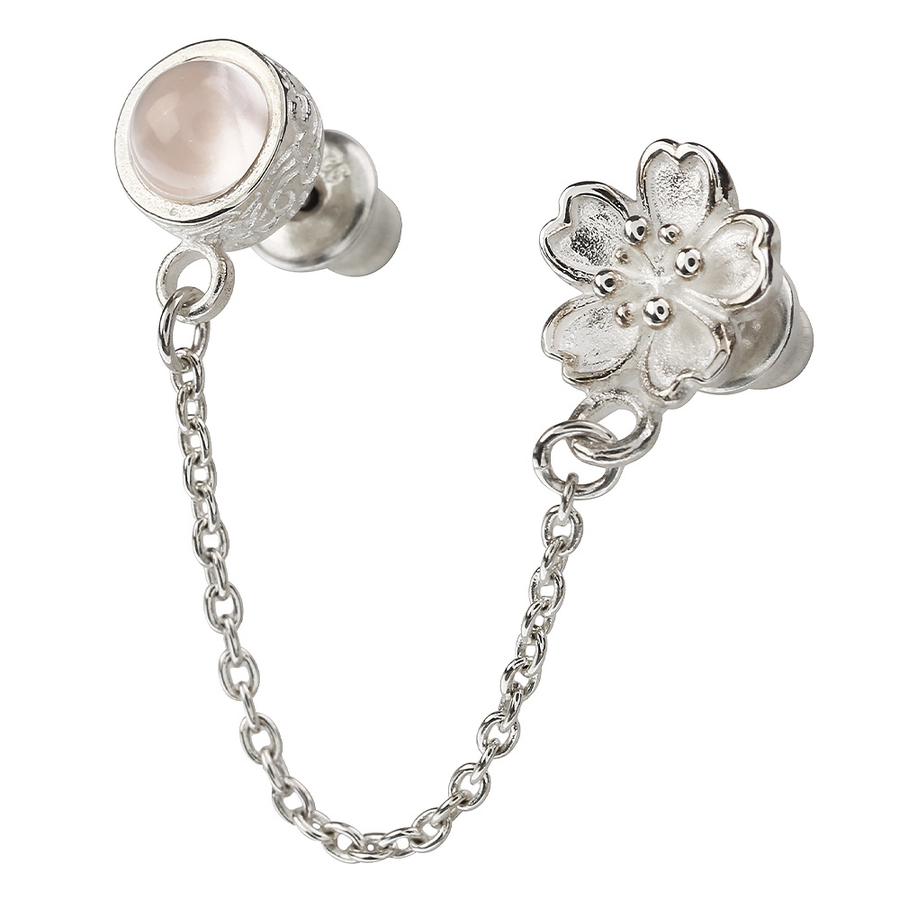 2ホール用サクラ＆和柄ローズクォーツチェーンピアスメンズ2つ穴