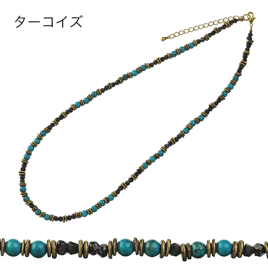 ブラックスピネル＆ビーズネックレスターコイズヘマタイトウッドビーズ