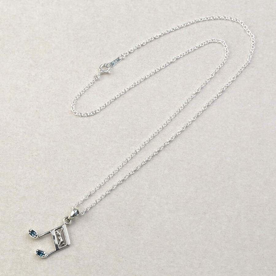 キャット＆ノートペンダント2mmアズキチェーンセット猫音符ブルー