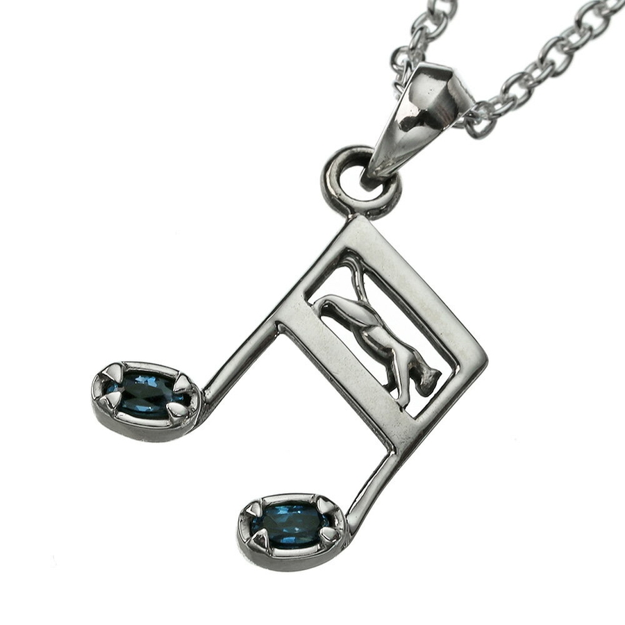 キャット＆ノートペンダント2mmアズキチェーンセット猫音符ブルー