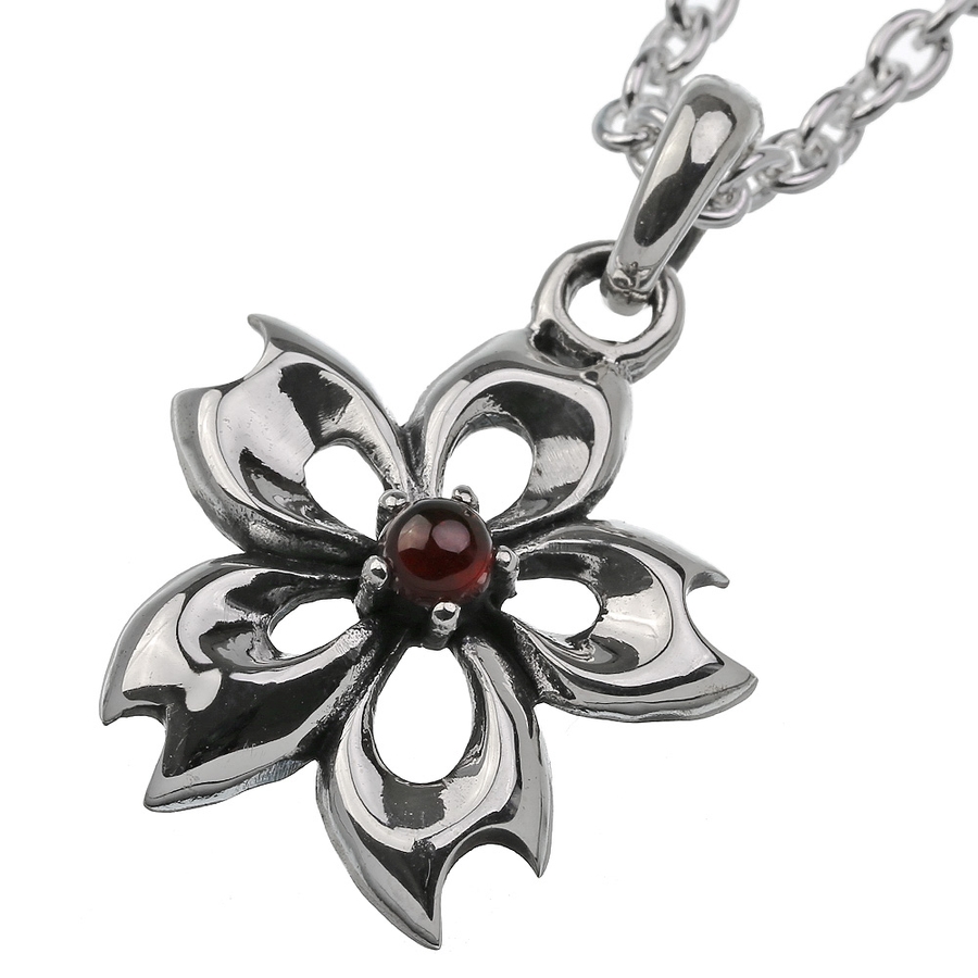 サクラポイントガーネットペンダントトップのみネックレスメンズ桜