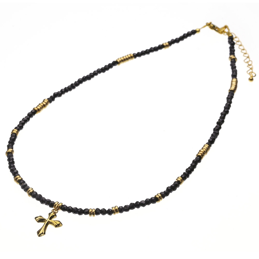 ブラックスピネルブラス真鍮ネックレスシルバーアクセサリーBinich