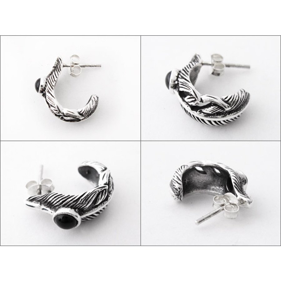 オニキスフェザーフープピアスメンズシルバー925アクセサリー