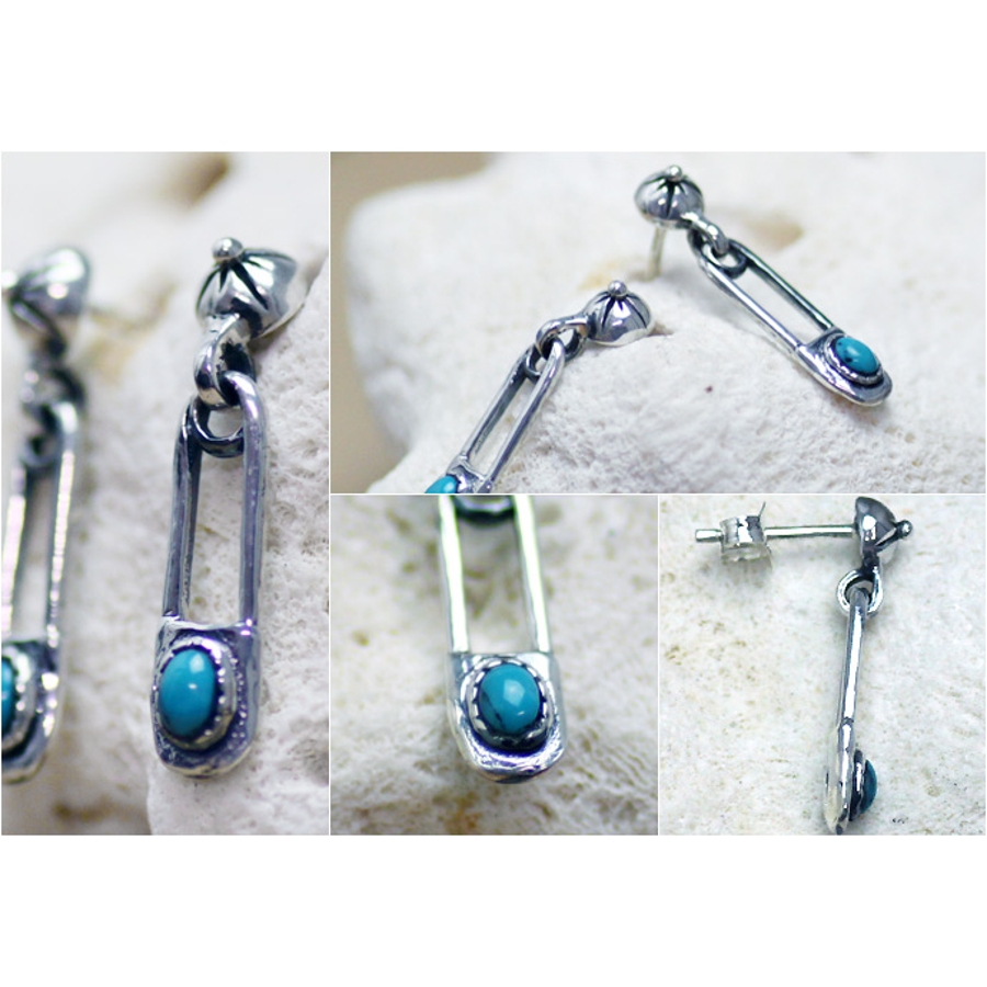 ターコイズクリップドロップピアスメンズシルバー925アクセサリー片耳