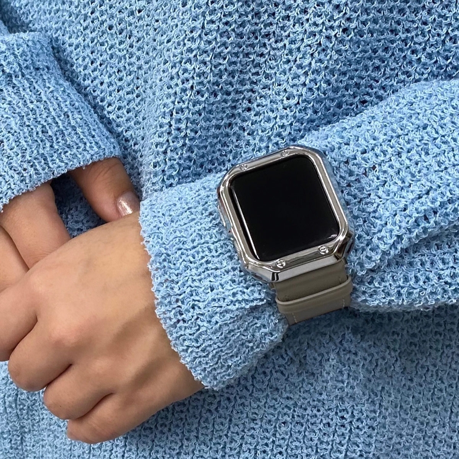 Apple Watch メタルケース　カバー　ステンレスバンド　ベルト銀F