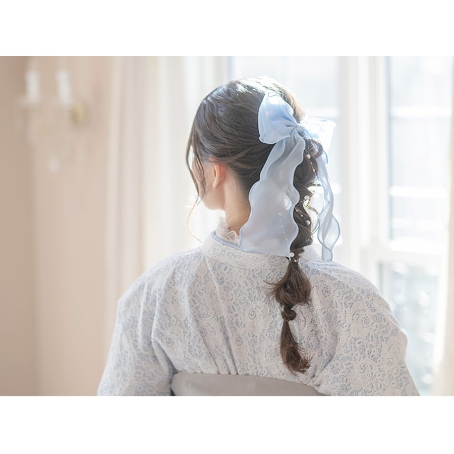 メローフリル艶リボンバレッタ 大きめ ヘアアクセサリー[品番