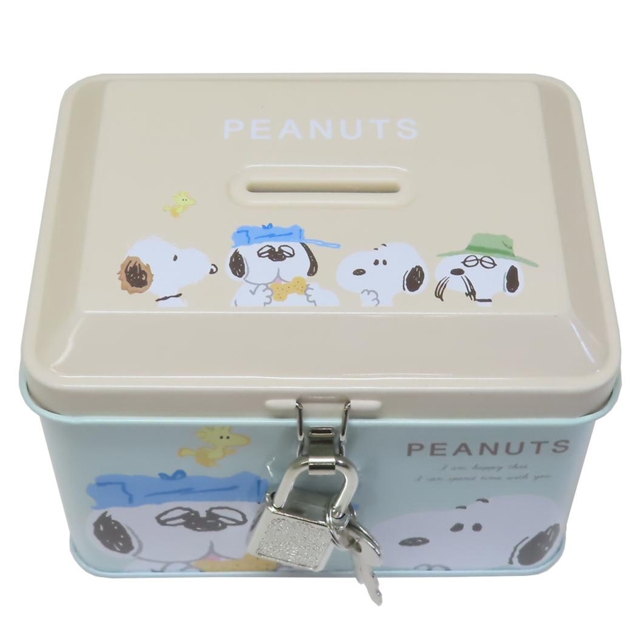 スヌーピー 貯金箱 カギ付き缶バンク[品番：BREW0159540