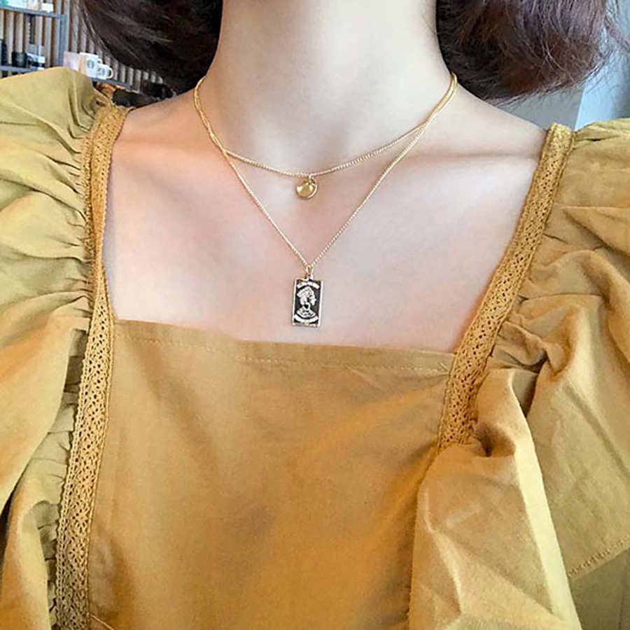 スクエアプレート コイン ネックレス ゴールド 2連[品番：DCTW0002565