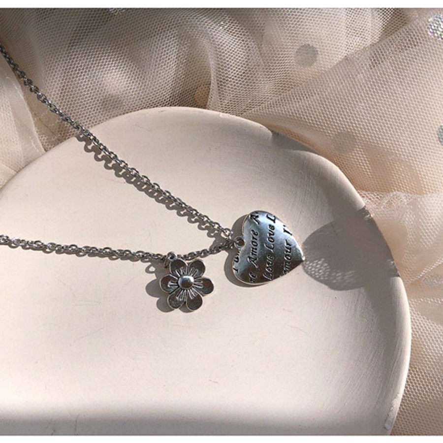 ハート&フラワー シルバー ネックレス[品番：DCTW0002704]｜Decorative