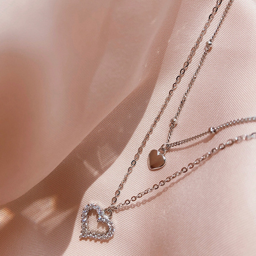 ハートモチーフ 2連ネックレス シルバー[品番：DCTW0002768