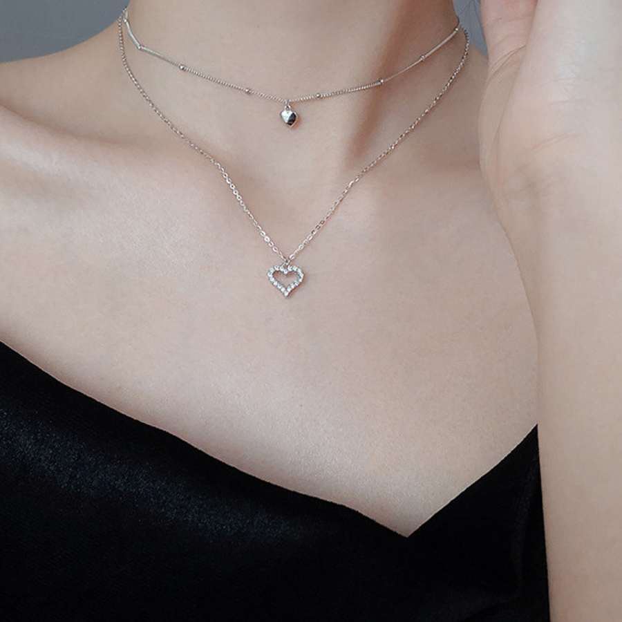 ハートモチーフ 2連ネックレス シルバー[品番：DCTW0002768