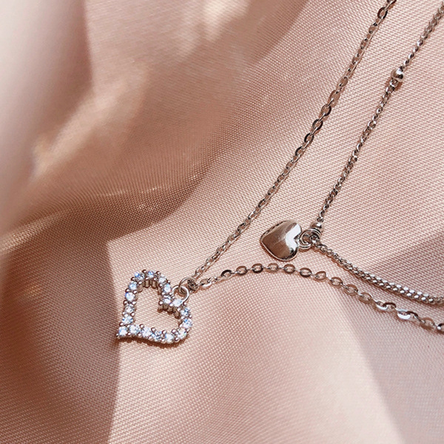 ハート無限大モチーフネックレス ハートモチーフ 2連ネックレス シルバー[品番：DCTW0002768