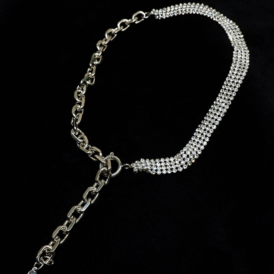 アシンメトリーチェーン チョーカー ネックレス シルバー[品番