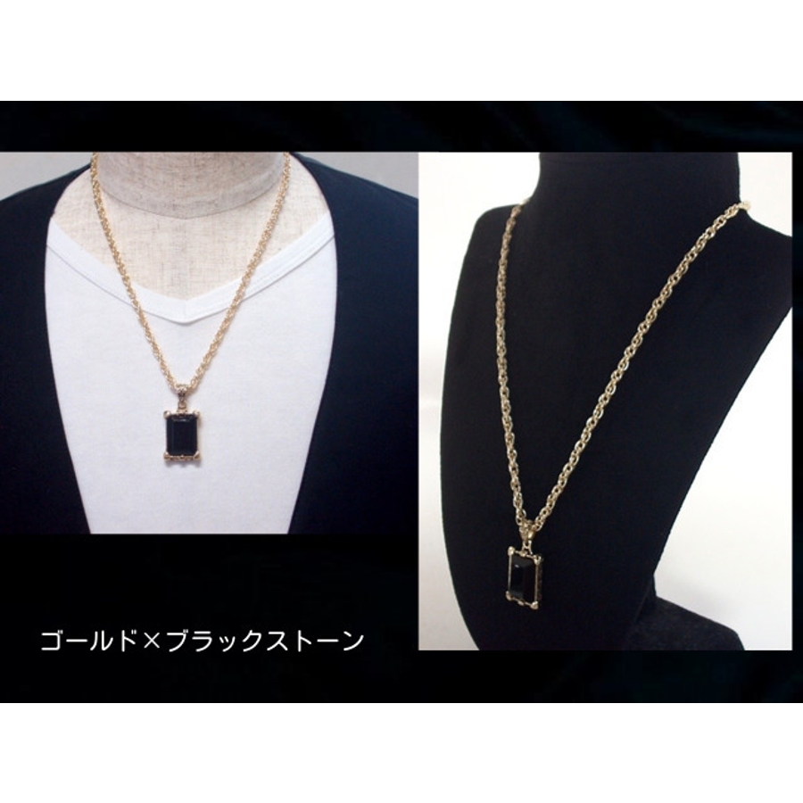 スクエアストーンネックレス シルバー ブラック[品番：ECLA0000201