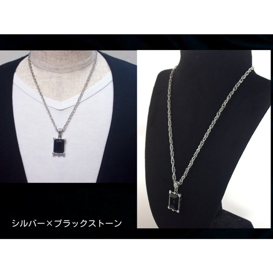 スクエアストーンネックレス シルバー ブラック[品番：ECLA0000201