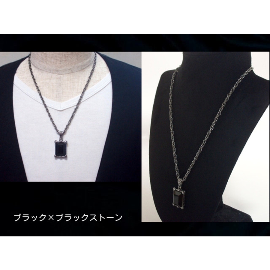 スクエアストーンネックレス シルバー ブラック[品番：ECLA0000201