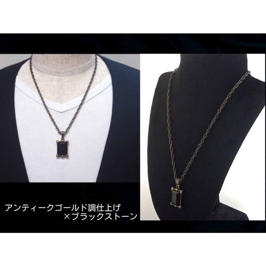 スクエアストーンネックレス シルバー ブラック[品番：ECLA0000201