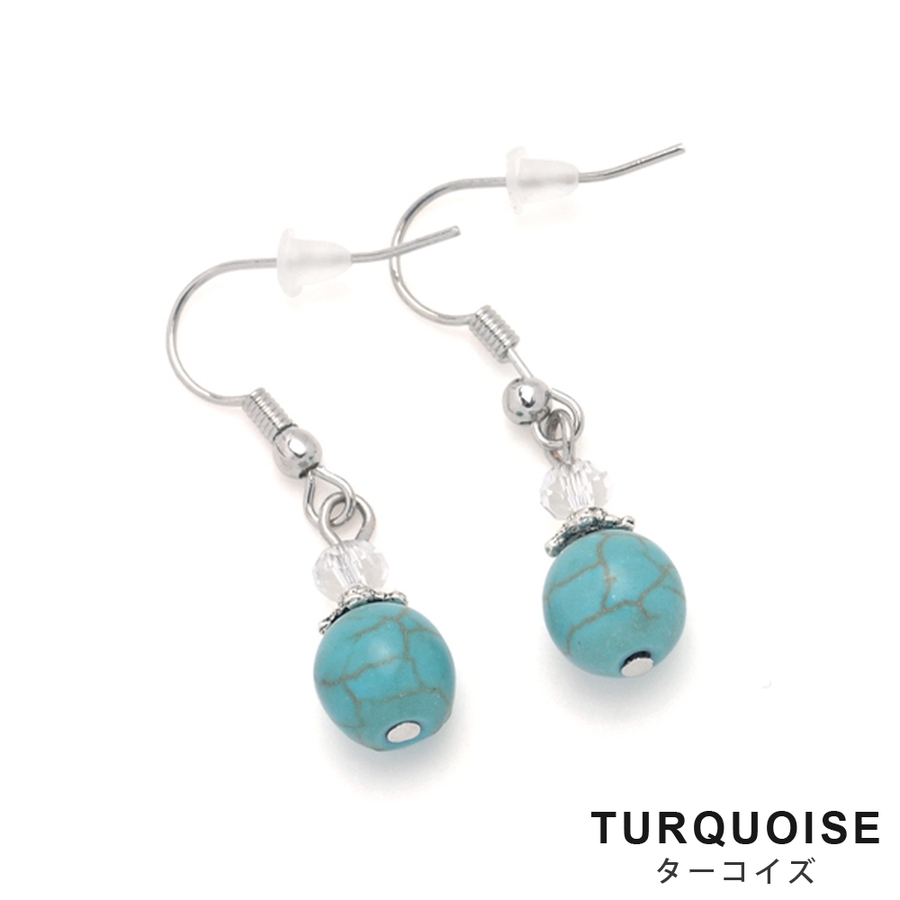 天然石丸玉8mmフックピアス ローズクォーツ アメジスト[品番