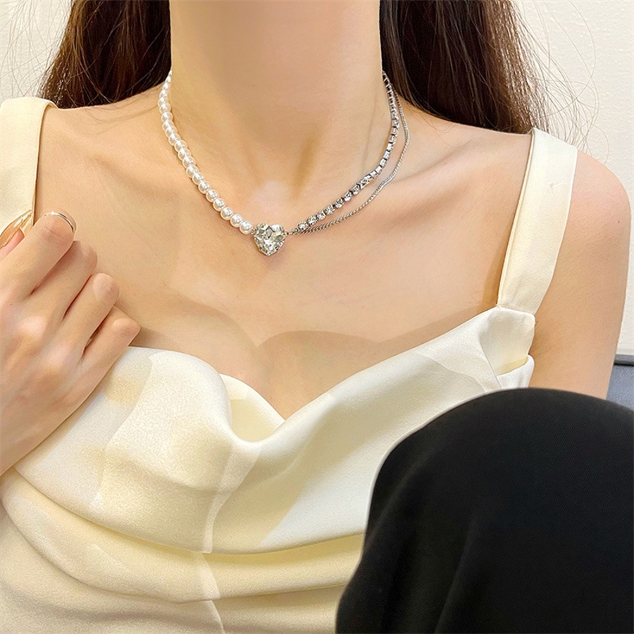 メタル × パール ハート ネックレス