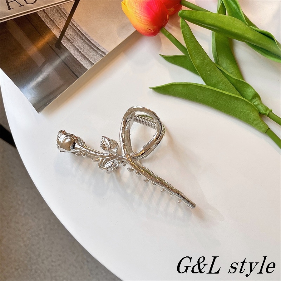 ローズモチーフシルバーヘアクリップ 9456[品番：XB000009768]｜G&L