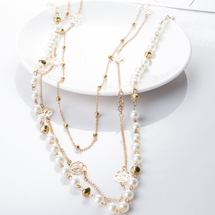 3連パール ローズ ネックレス[品番：GLJA0000202]｜gulamu jewelry 