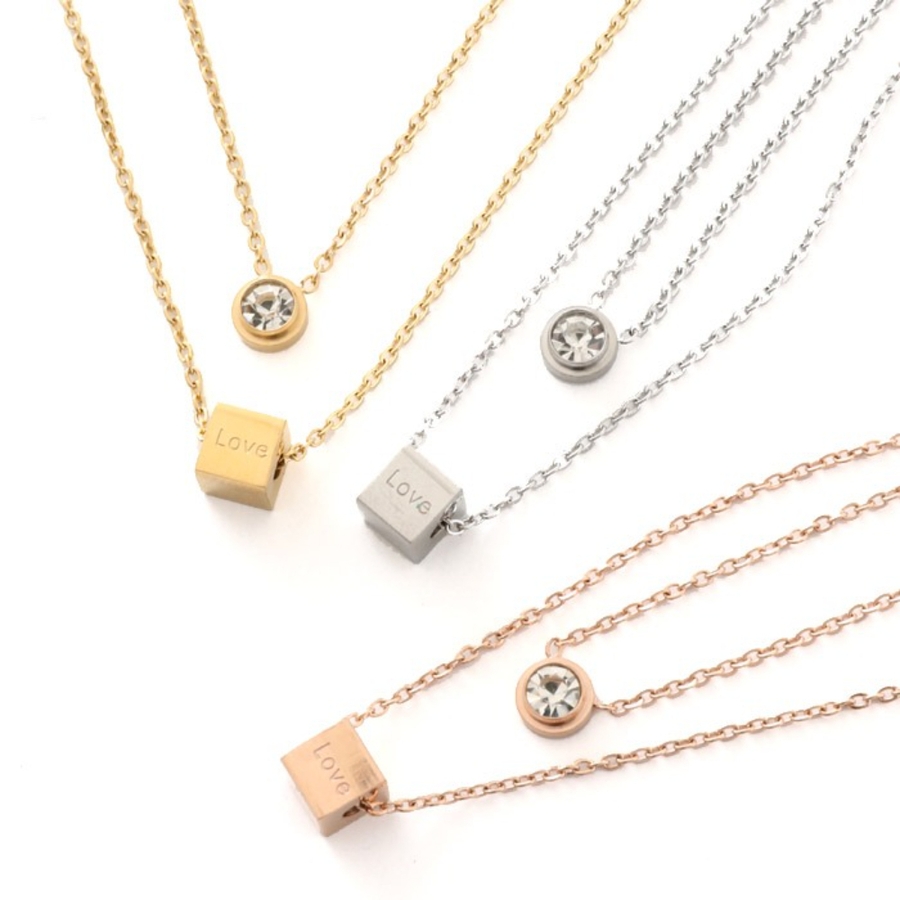 ネックレス サージカルステンレス ジュエル＆LOVEキューブ[品番