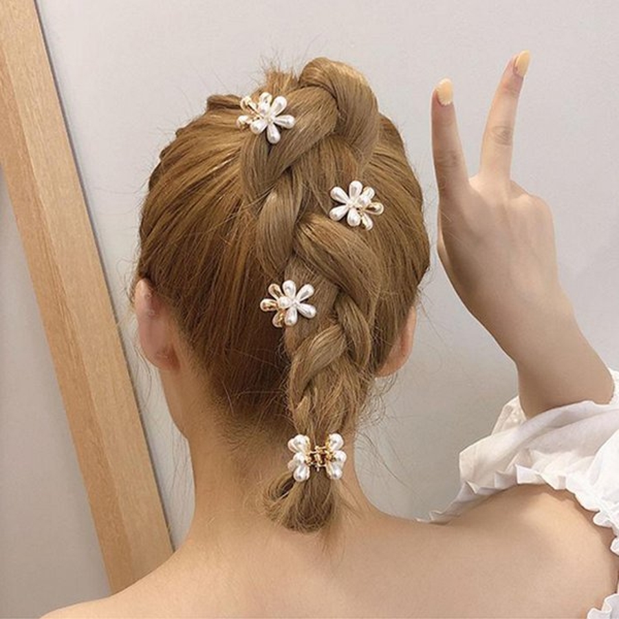 ≪1個入り≫フラワーパールミニヘアクリップ【小さい ヘアアクセサリー