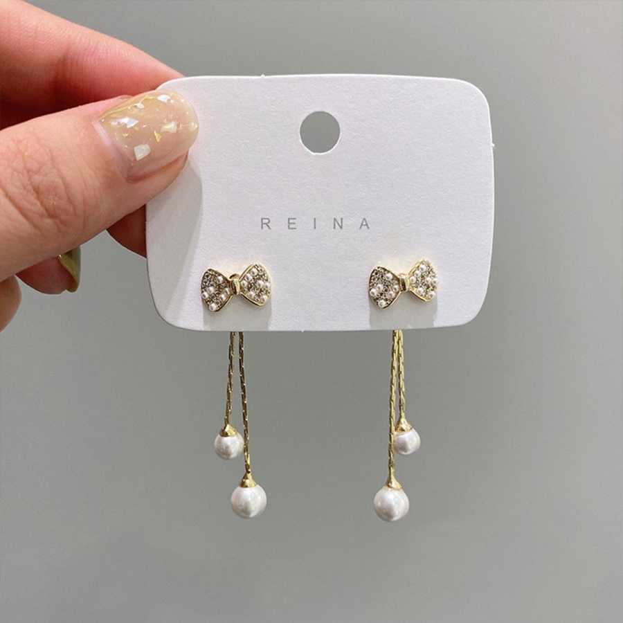 チェーンピアス2wayレディース フェイクパール ロングピアス