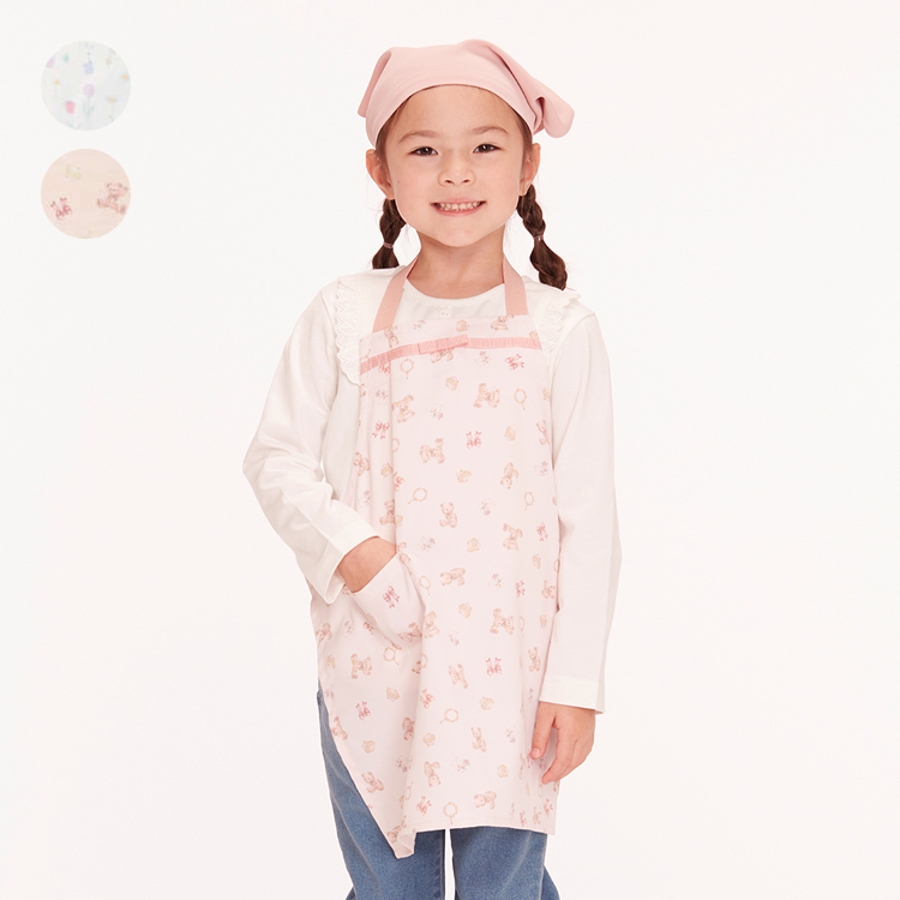 【一部予約販売】 花・くま総柄エプロン・三角巾セット M，L B13802[品番 エプロン・三角巾