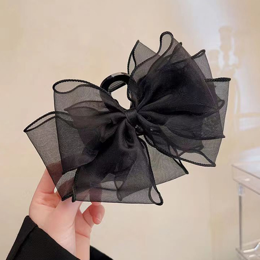 リボンヘアクリップ 大きめ黒 レディース[品番：AGCW0004463
