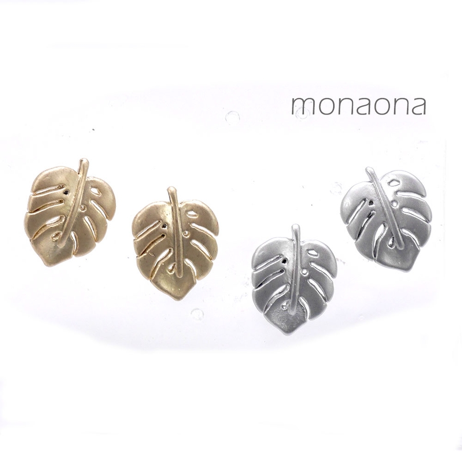 リーフモチーフピアス 小ぶり シンプル 観葉植物 モンステラ 華奢 大人