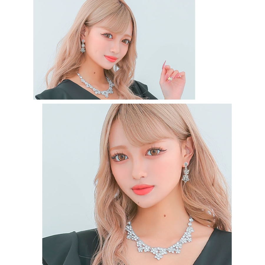 フラワーモチーフネックレス＆ピアスセット アクセサリーセット キャバ