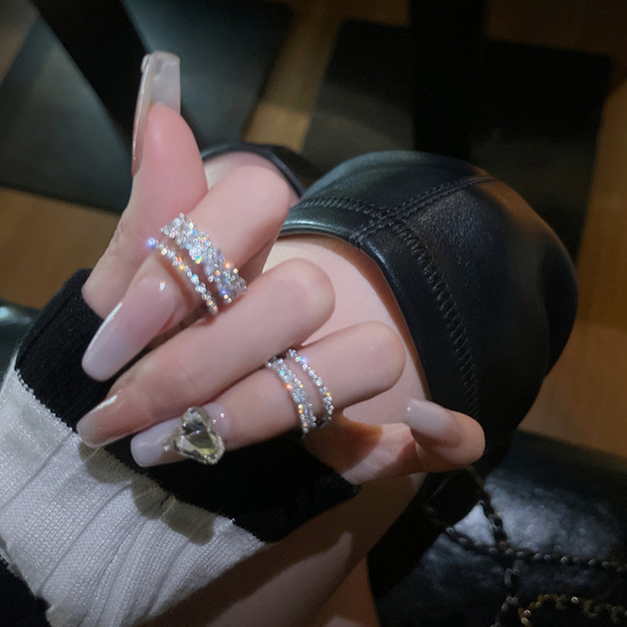 大人女性の NAIDY ダブルリングキラキラシルバーリング2点セット】[品番 アクセサリー