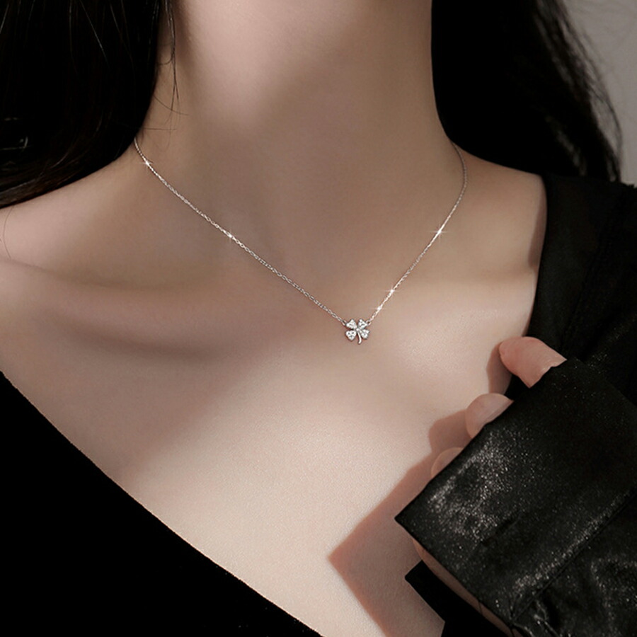 クローバーデザインネックレス シルバー925 ジルコニア[品番