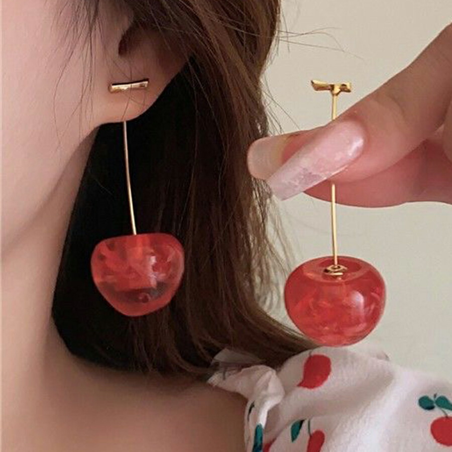 さくらんぼピアス 韓国ファッション かわいい[品番：XL000002622