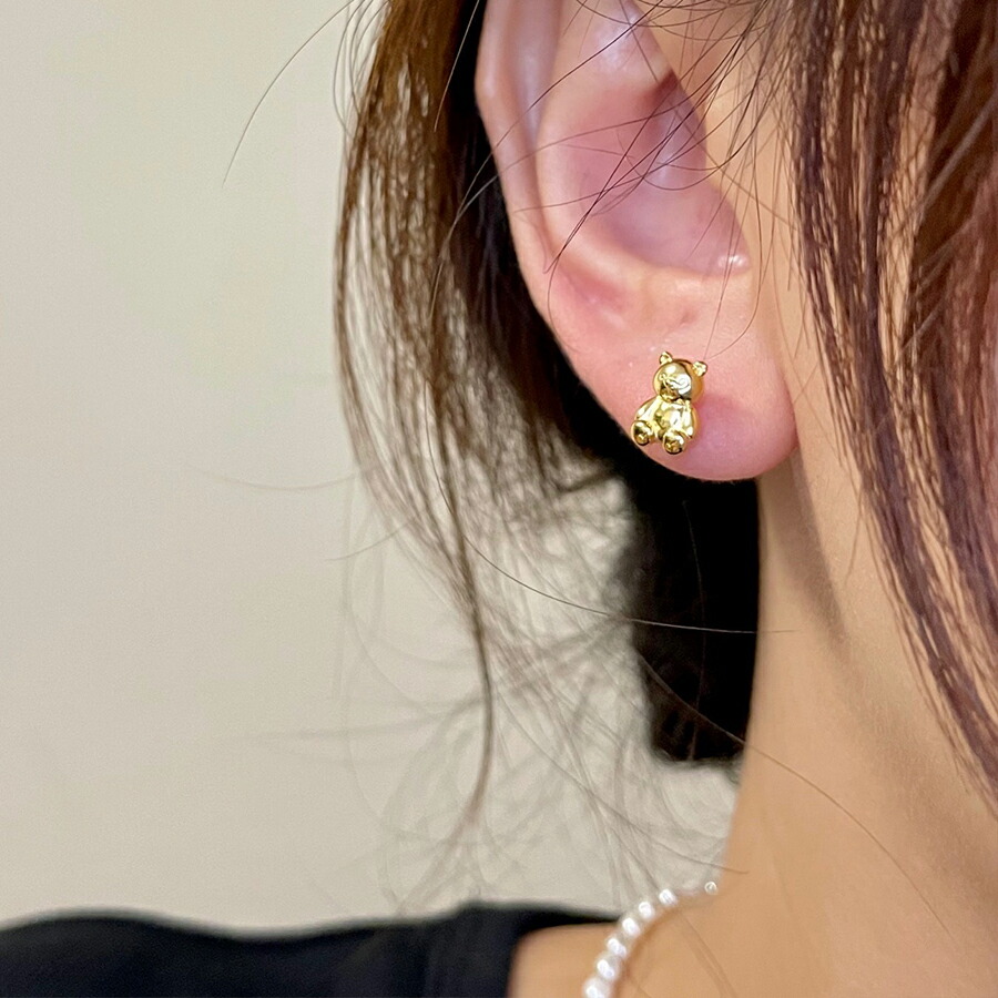 【くまもん】Dior ピアス 片耳用 ゴールド くまピアス ゴールドベア シルバー[品番：XL000002886]｜SLENDER