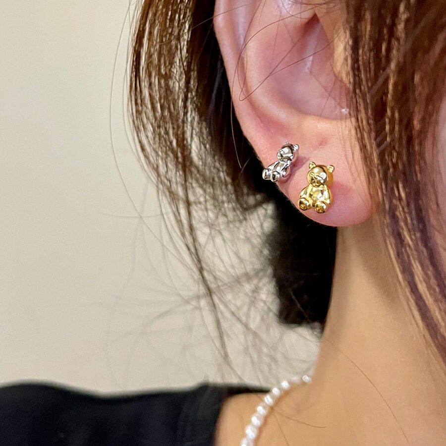 くまピアス ゴールドベア シルバー[品番：XL000002886]｜SLENDER